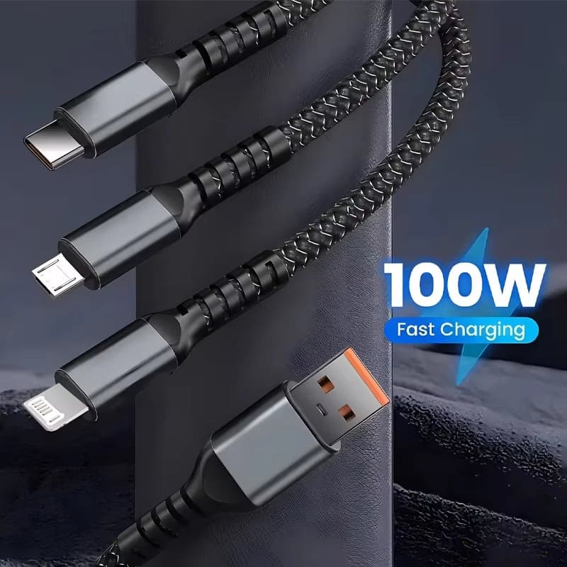 🔥⚡Transparent Luminous 3-in-1 Super Fast Charging Cable