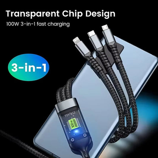 🔥⚡Transparent Luminous 3-in-1 Super Fast Charging Cable