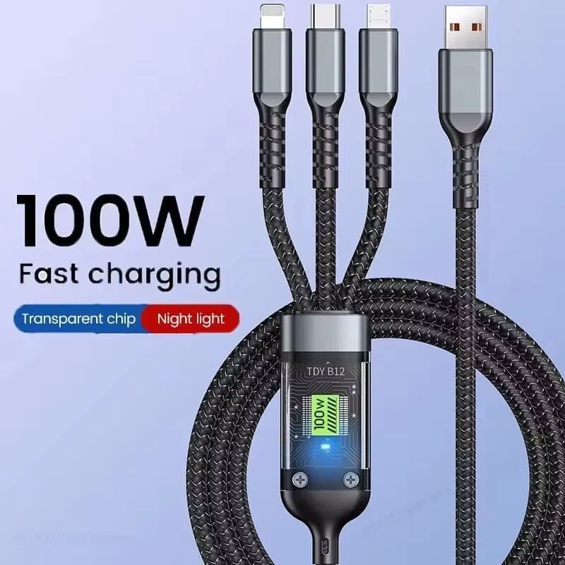 🔥⚡Transparent Luminous 3-in-1 Super Fast Charging Cable